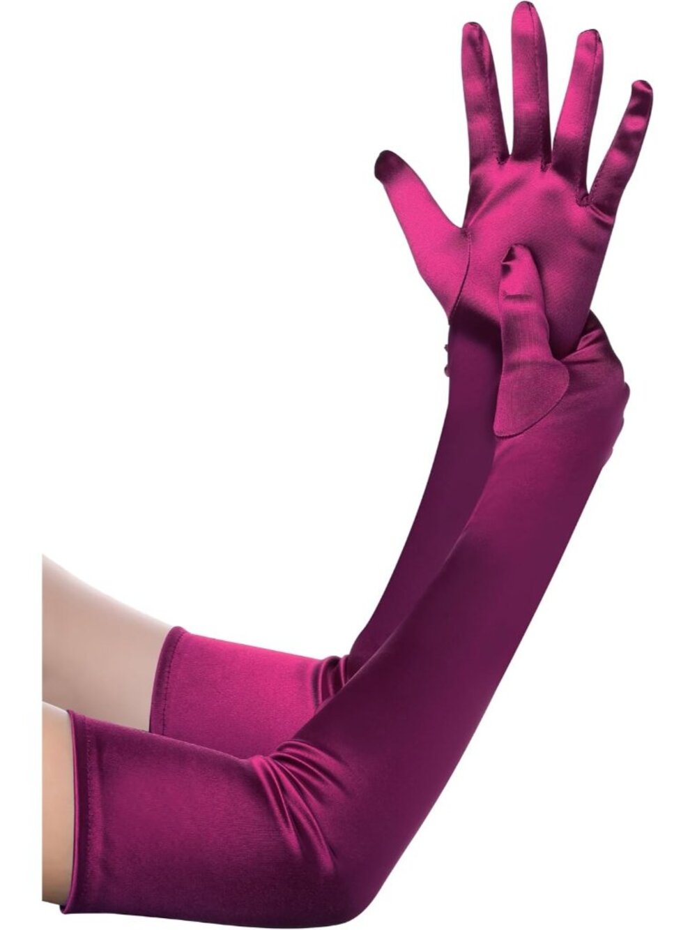 Women Fuchsia Satin Elbow Long Length Opera 1920s Wedding Bridal Shower Gloves